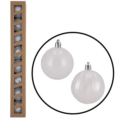 Bombki Plastikowe 6CM/8SZT (Gładka + Żłobiona), Opal - Biały