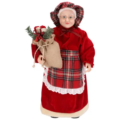 Pani Mikołaj Z Materiału Z Sankami I Nartami, Choinką, Latarenką, 60cm