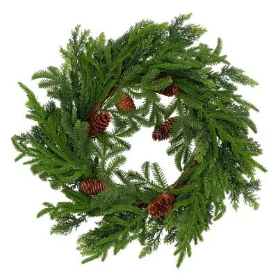 Wianek Dekoracyjny Z Szyszkami 55cm, Zielony, Do Powieszenia