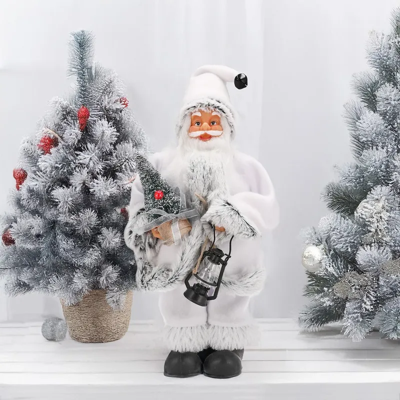 Mikołaj Z Materiału Z Choinką I Latarenką, 30 cm - Biały