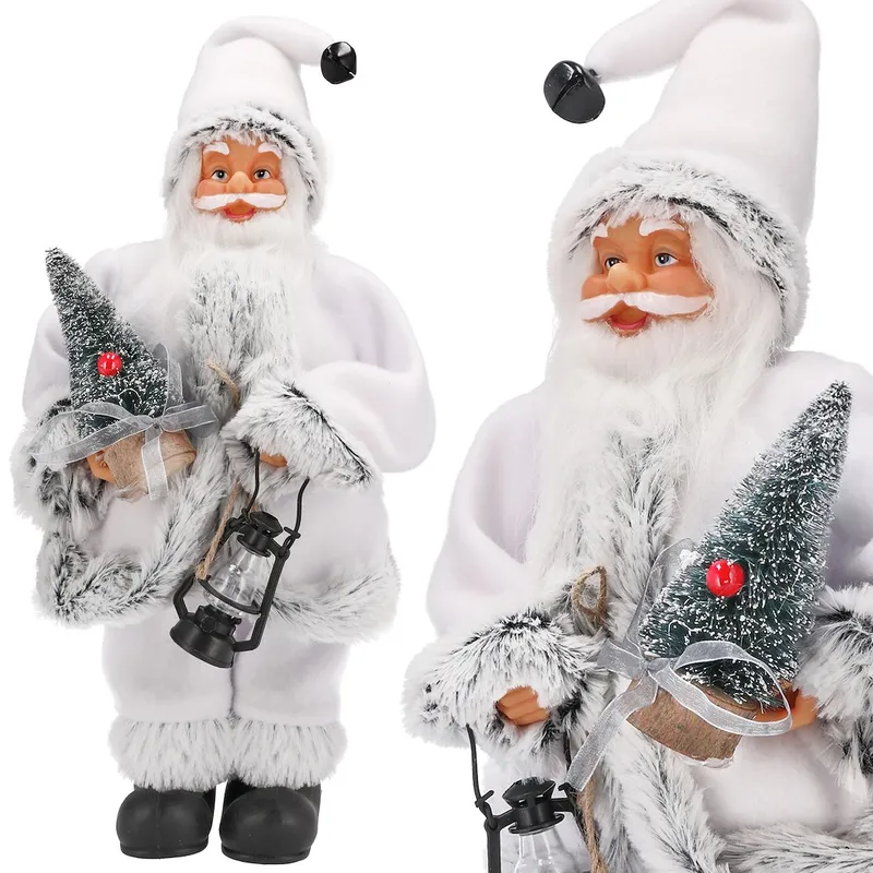 Mikołaj Z Materiału Z Choinką I Latarenką, 30 cm - Biały