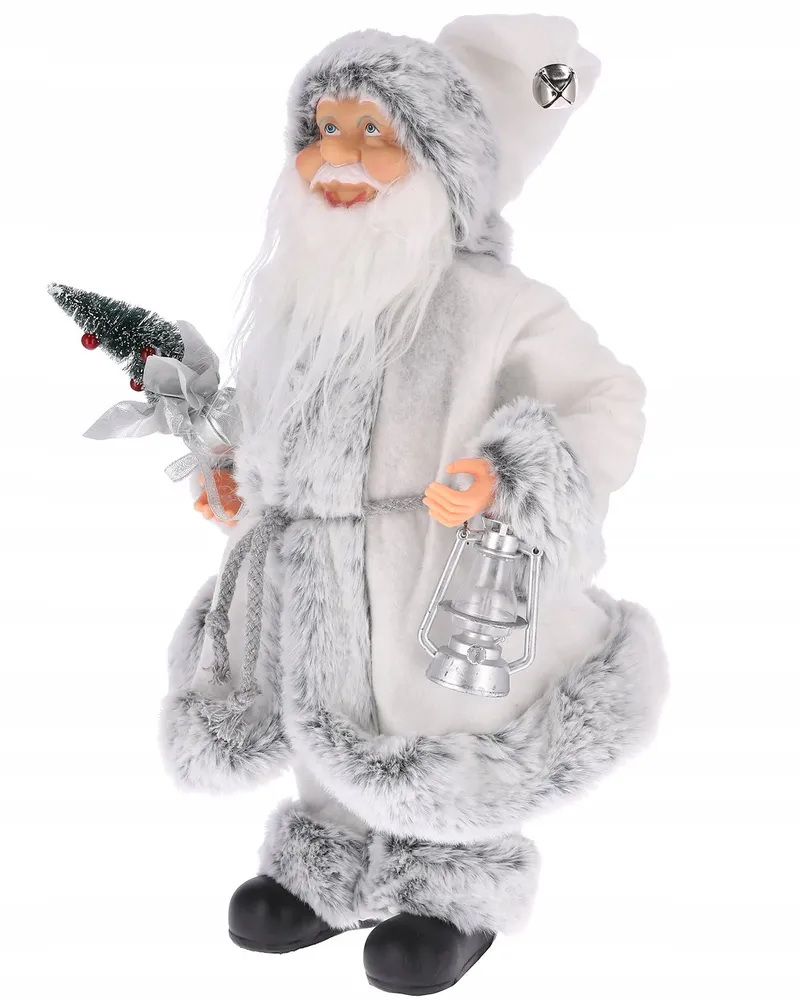 Mikołaj Z Materiału Z Choinką I Latarenką, 40 cm - Biały
