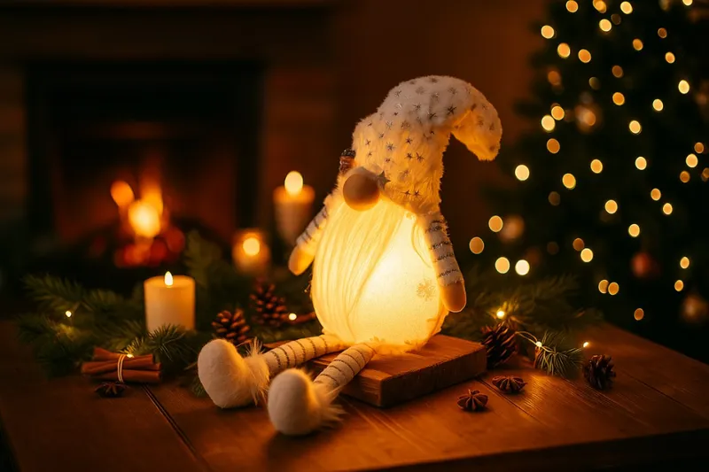 Skrzat Z Materiału, Podświetlany LED, 48cm, Biały, Do Postawienia