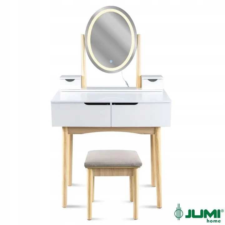 Toaletka Z Taboretem I Owalnym Lustrem LED 39x50cm, 140x80x40cm