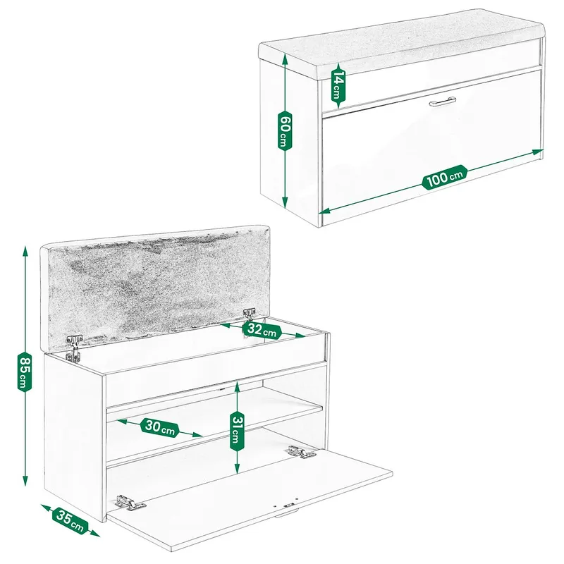 Szafka Na Buty Z Siedziskiem 100x35x49 cm