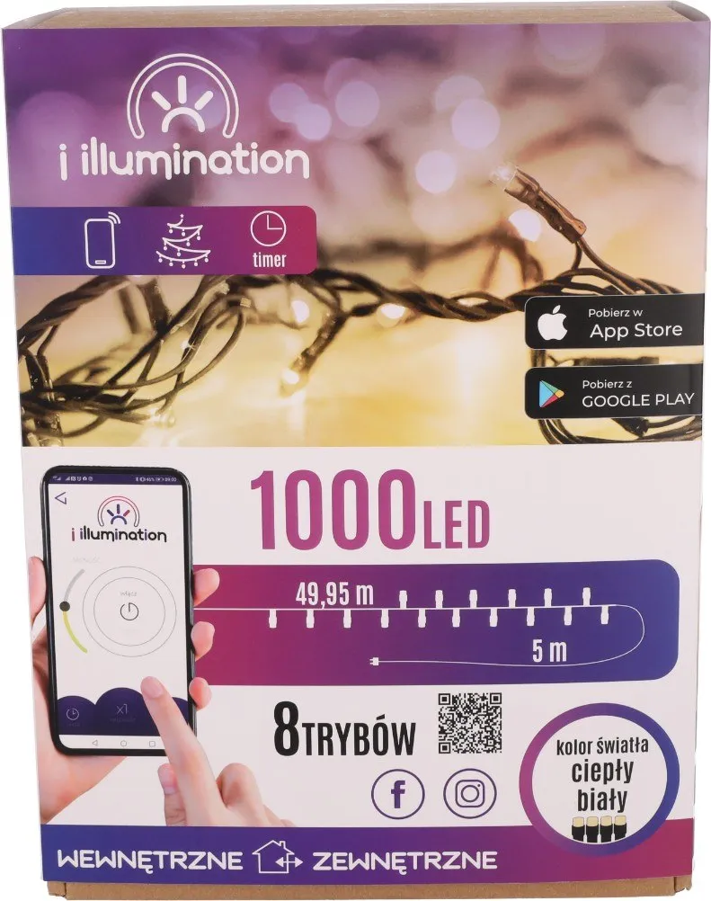 I Illumination (SMART) Lampki 1000 LED, Ciepły Biały, Sieciowa