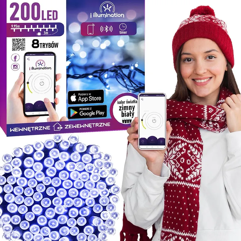 I Illumination (SMART) Girlanda 200 LED, Zimny Biały, Sieciowa