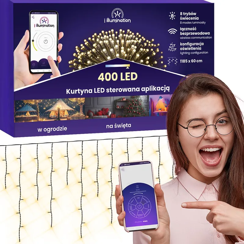 Kurtyna Sople I Illumination, 400 LED, 300cm, Ciepły Biały, Sieciowa