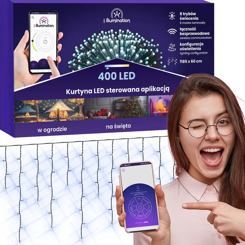 Kurtyna Sople I Illumination, 400 LED, 300cm, Zimny Biały, Sieciowa