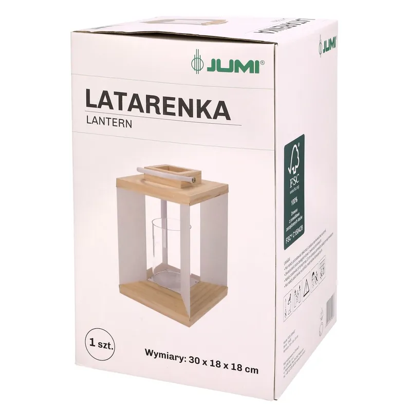 Latarenka Metalowo Drewniana Ze Szklanym Świecznikiem 30x18x18 - Biała