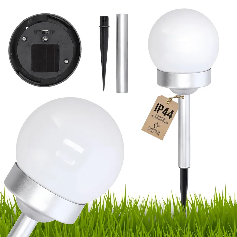 Lampa Solarna - Kula Plastikowa 10cm, 1LED Biały