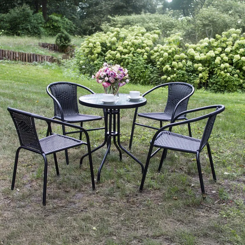 Stół Średnica 60cm Ze Szklanym Blatem - Czarny Stelaż BISTRO