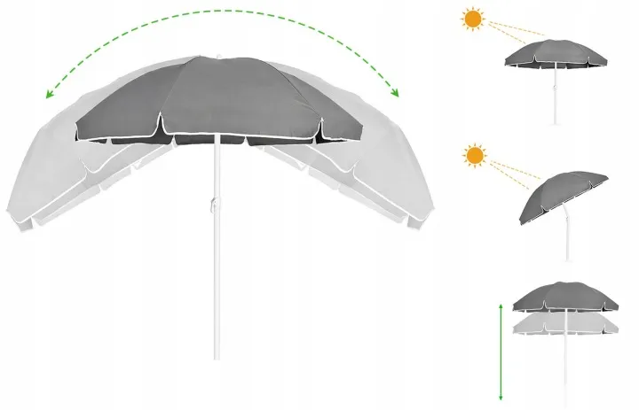 Parasol Polyester Tkanina 240cm, 8 Drutów, Łamany - Szary