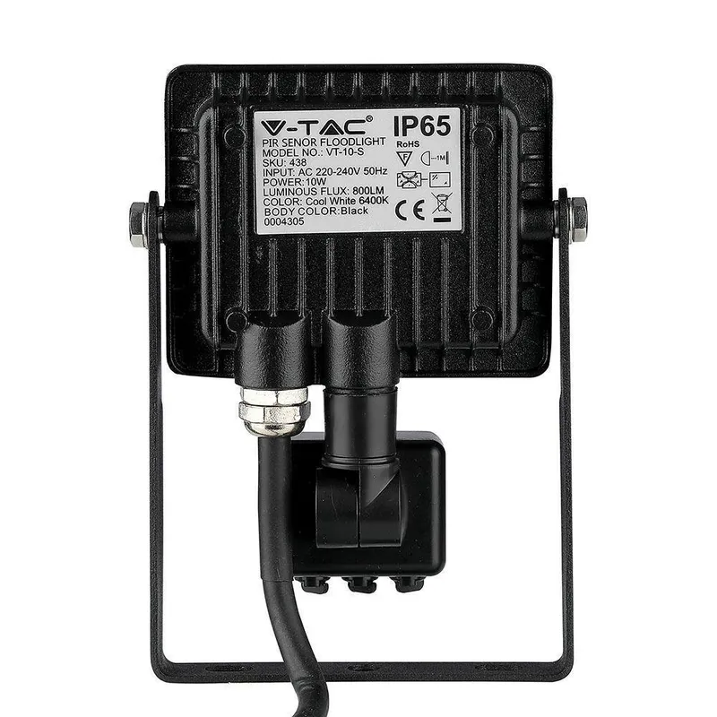 Naświetlacz LED V-TAC 10W SAMSUNG CHIP Czujnik Ruchu Funkcja Cut-OFF VT-10-S-B 3000K 800LM 5 Lat Gwarancji - Czarny