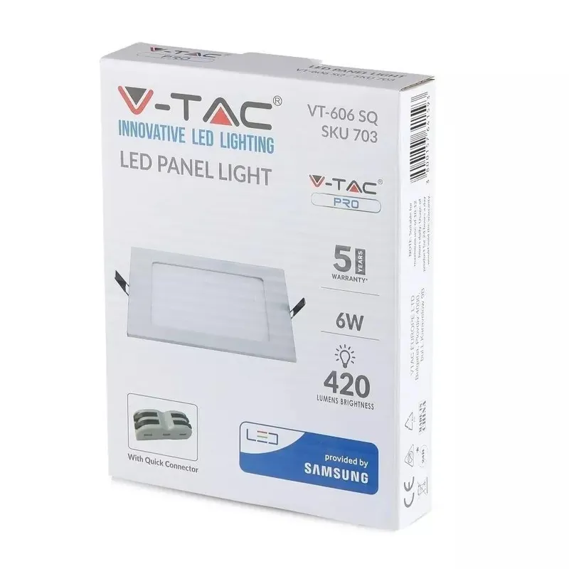 Panel Premium V-TAC 6W LED SAMSUNG CHIP Kwadrat 120x120x12mm VT-606SQ 3000K 420LM 5 Lat Gwarancji