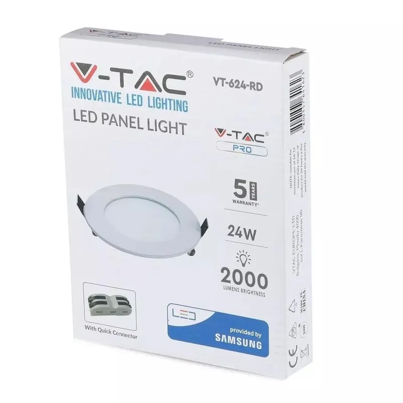 Panel Premium V-TAC 24W LED SAMSUNG CHIP Okrągły 300x12mm VT-624RD 3000K 2000LM 5 Lat Gwarancji