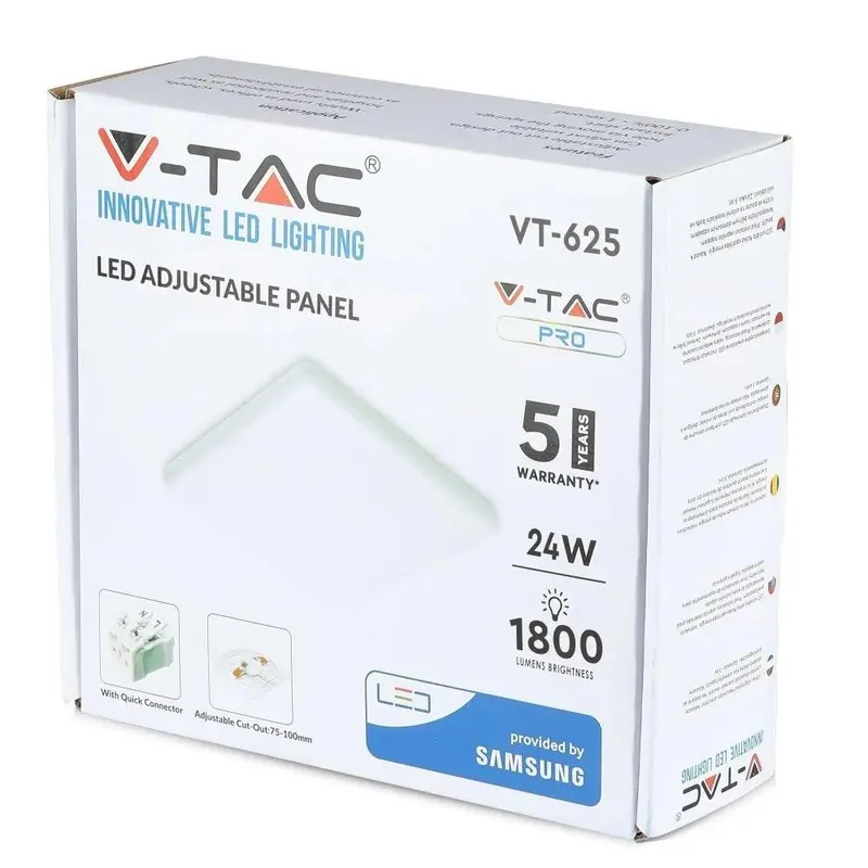 Panel V-TAC 24W LED Regulowany SAMSUNG CHIP Kwadrat 223x32mm VT-625SQ 4000K 1800LM 5 Lat Gwarancji