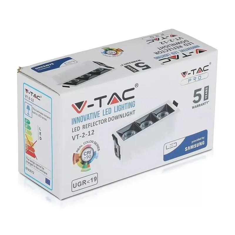 Oprawa V-TAC Downlight SAMSUNG CHIP 12W UGR19 CRI90+12ST VT-2-12 5700K 960LM 5 Lat Gwarancji