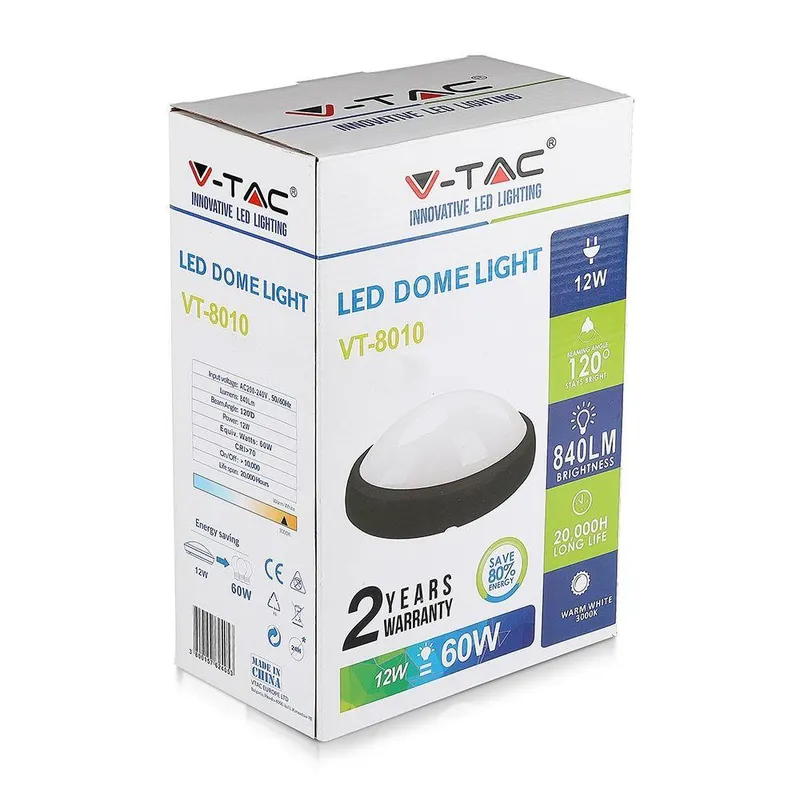 Oprawa Sufitowa Plafoniera 12W LED V-TAC Owal IP54 VT-8010-B 3000K 840LM - Czarna