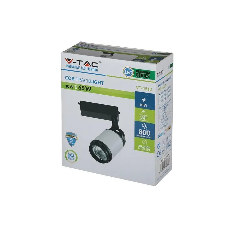 Oprawa LED V-TAC Szynoprzewód 3F 10W 24ST Czarny Biały VT-4512 6400K 800LM