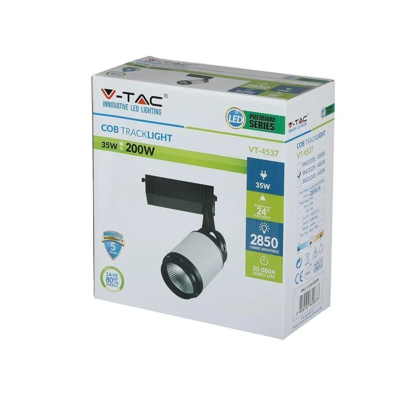 Oprawa LED V-TAC Szynoprzewód 3F 35W 24ST LED Czarny Biały VT-4537 6400K 2850LM