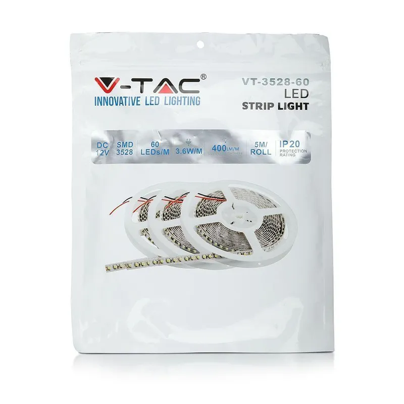 Taśma LED V-TAC 12V SMD3528 300LED IP20 3,6W/M VT-3528 Kolor 400LM - Czerwony