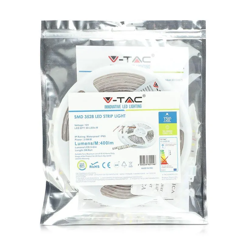 Taśma LED V-TAC 12V SMD3528 300LED IP65 Rękaw 3,6W/M VT-3528 Kolor 400LM - Zielony