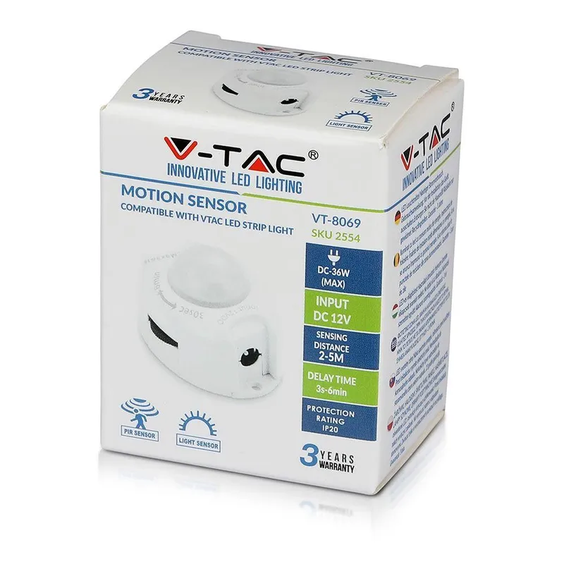 Czujnik Ruchu Uniwersalny Do Taśm LED V-TAC VT-8069 3 Lata Gwarancji
