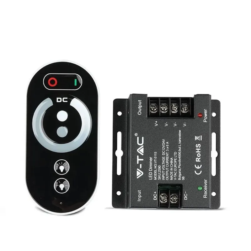 Sterownik Ściemniacz Taśm LED Jednokolorowy Z Pilotem Dotykowym V-TAC 18A 12V/216W 24V/432W VT-5115