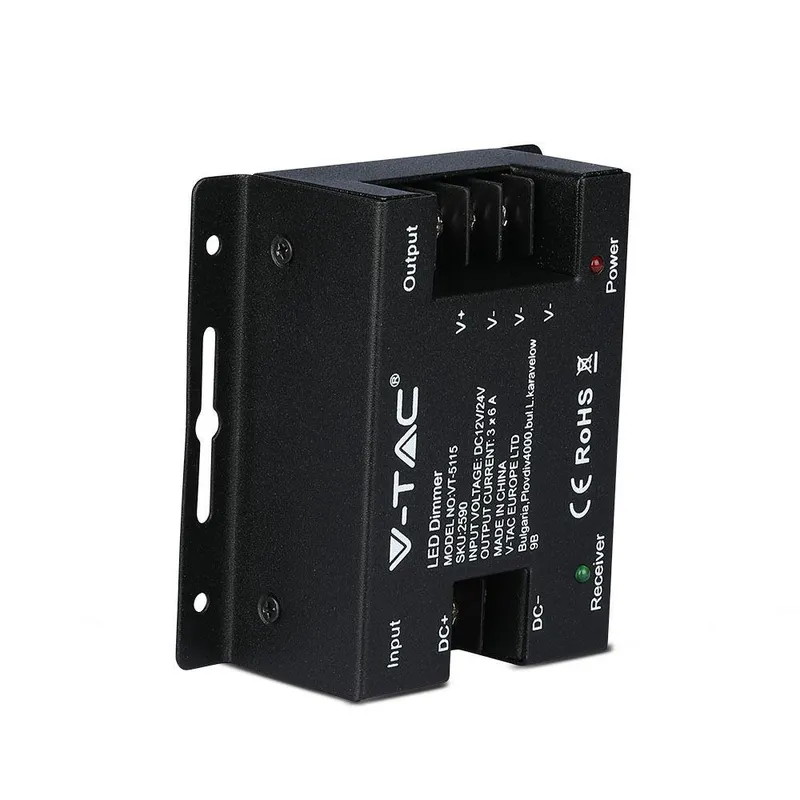 Sterownik Ściemniacz Taśm LED Jednokolorowy Z Pilotem Dotykowym V-TAC 18A 12V/216W 24V/432W VT-5115