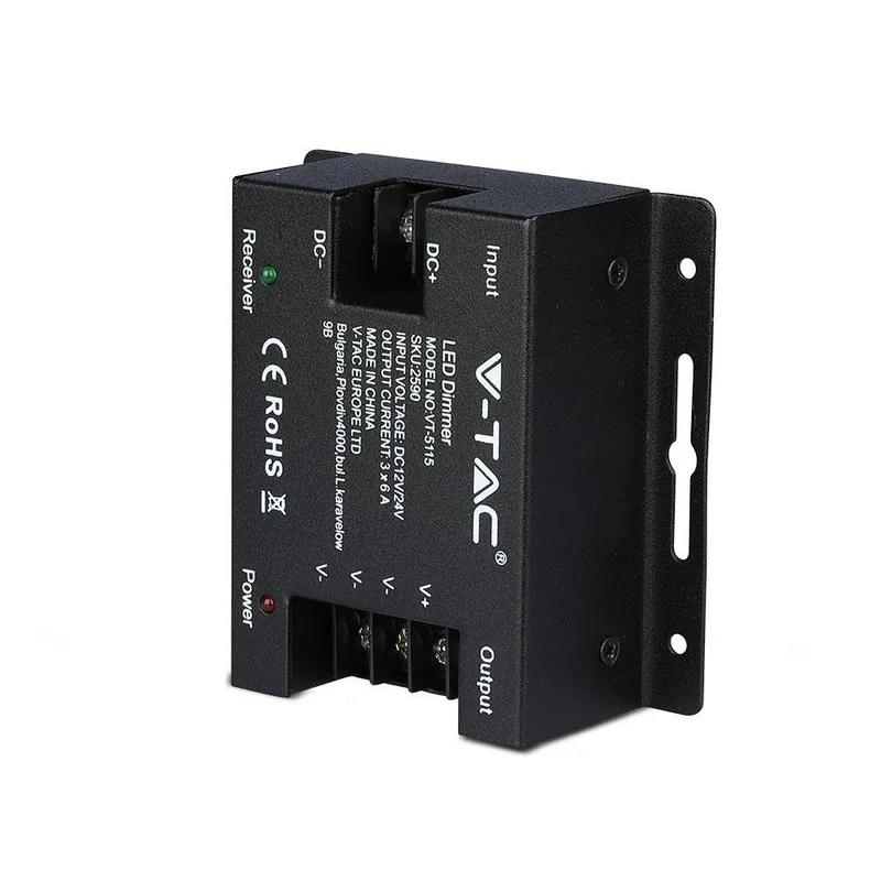 Sterownik Ściemniacz Taśm LED Jednokolorowy Z Pilotem Dotykowym V-TAC 18A 12V/216W 24V/432W VT-5115