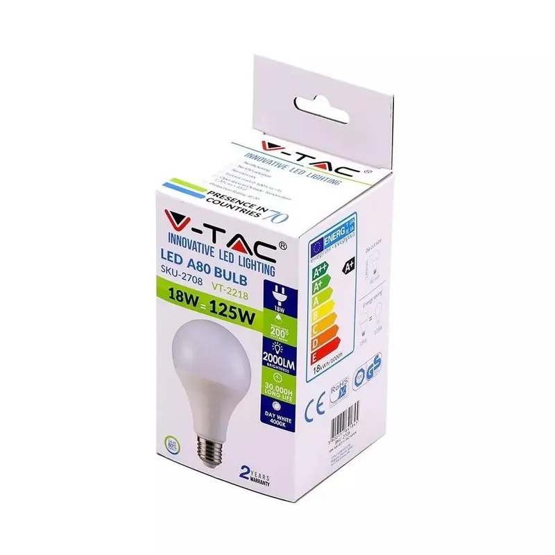 Żarówka LED V-TAC 18W E27 A80 VT-2218 3000K 2000LM