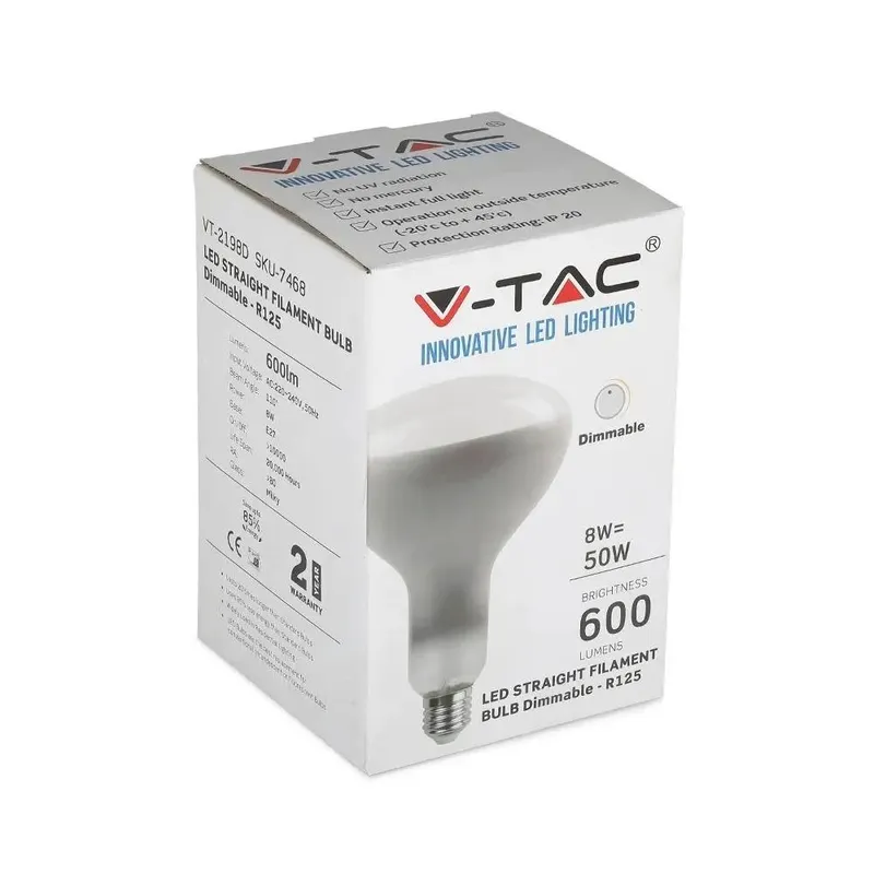 Żarówka LED V-TAC 8W Filament E27 R125 Ściemnialna VT-2198D 6500K 600LM