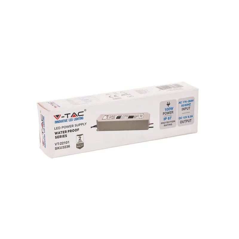 Zasilacz LED V-TAC 100W 12V 8.3A IP67 Hermetyczny Filtr EMI VT-22101