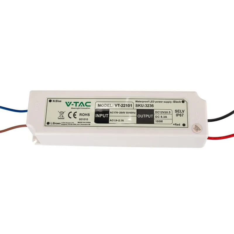 Zasilacz LED V-TAC 100W 12V 8.3A IP67 Hermetyczny Filtr EMI VT-22101