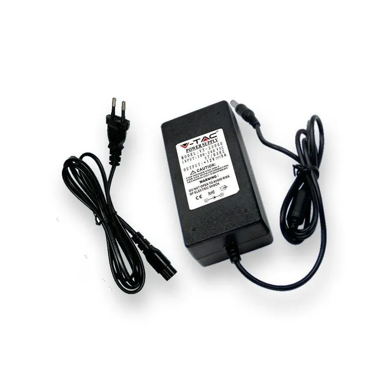Zasilacz LED V-TAC 60W 12V 5A Wtyczkowy Desktop Z Przewodami VT-23061