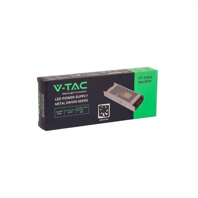 Zasilacz LED V-TAC 360W 12V 30A IP20 Modułowy Bez Wentylatora VT-21360