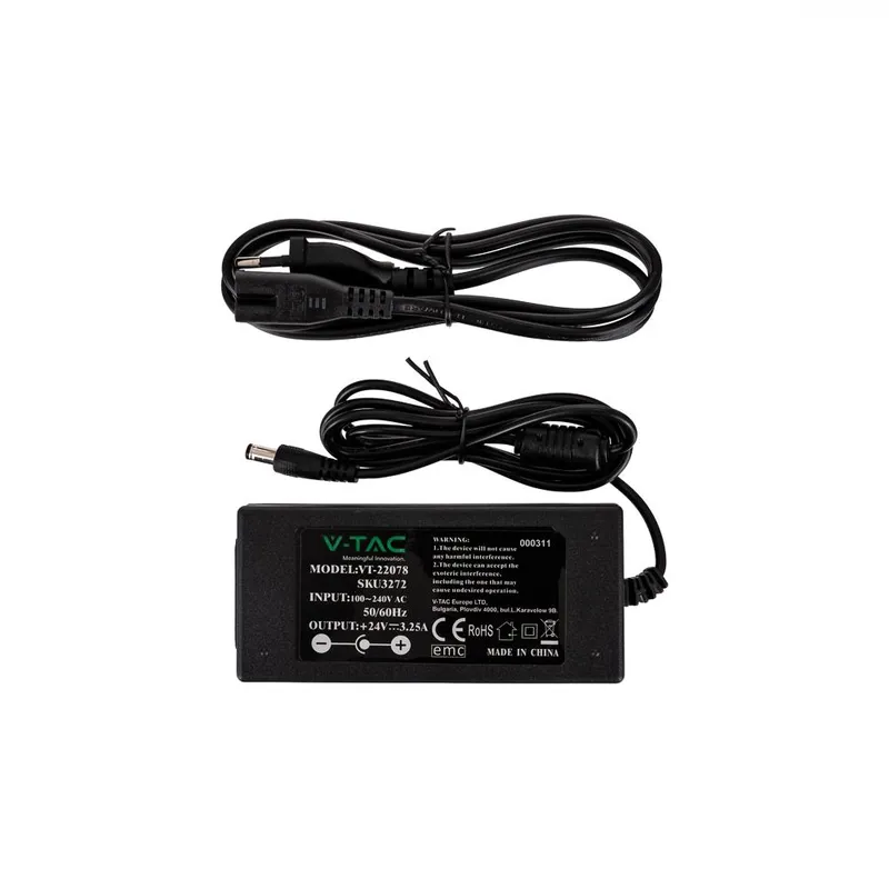 Zasilacz LED V-TAC 78W 24V 3.5A IP44 Desktop Filtr EMI VT-22078