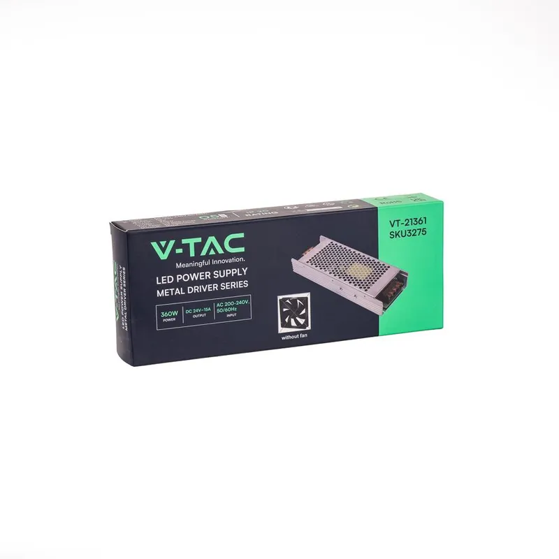 Zasilacz LED V-TAC 360W 24V 15A IP20 Modułowy Bez Wentylatora VT-21361