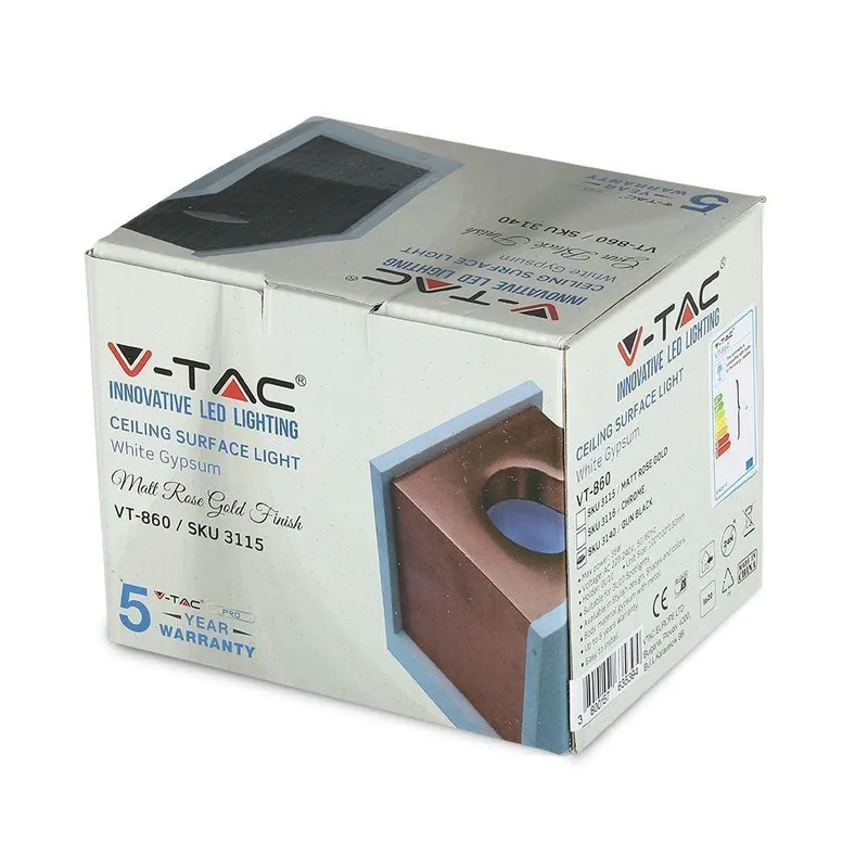 Oprawa V-TAC Gips Beton GU10 Natynkowy Kwadrat Biały/Czarny VT-860-GB 5 Lat Gwarancji