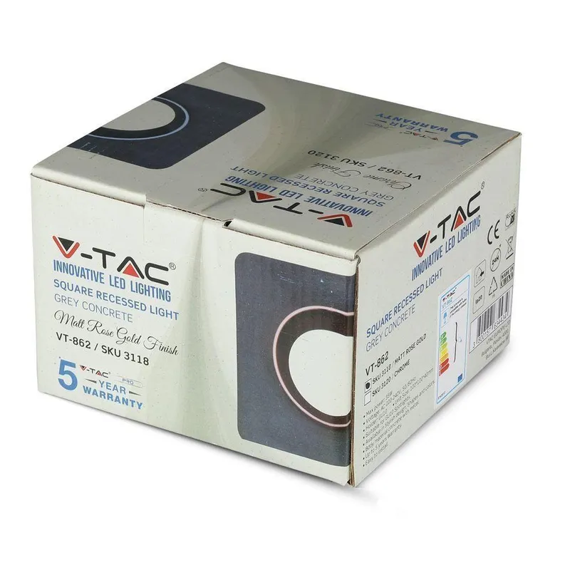 Oczko V-TAC Gips Beton GU10 Kwadrat Wpuszczane Szary/Różowe VT-862-MRG 5 Lat Gwarancji - Złoto