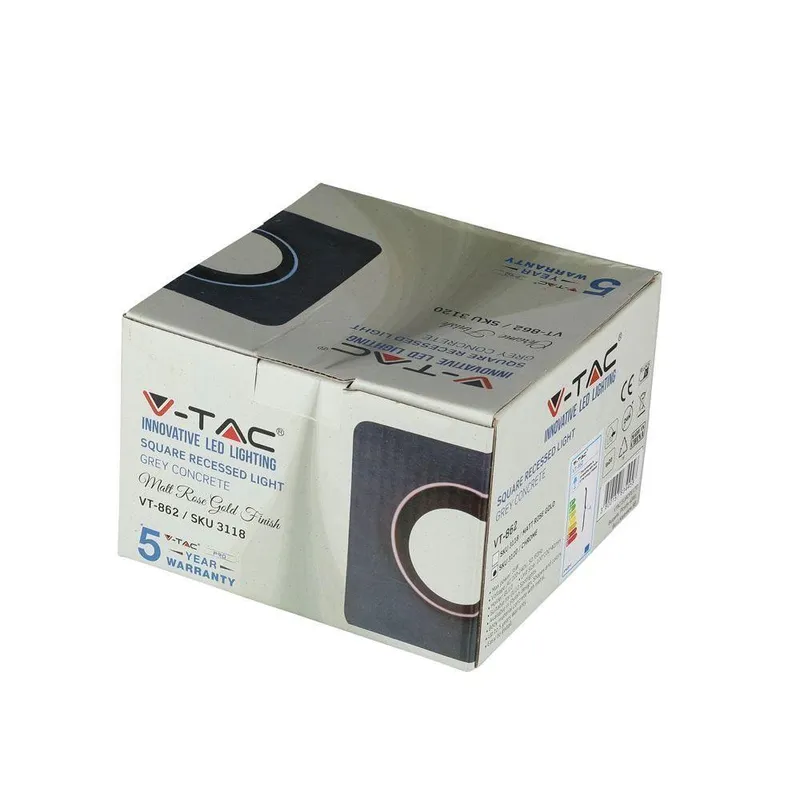 Oczko V-TAC Gips Beton GU10 Kwadrat Wpuszczane Szary/Chrom VT-862-CHG 5 Lat Gwarancji