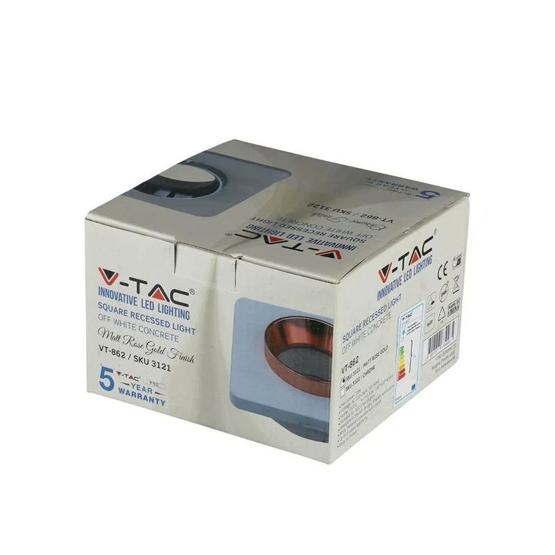 Oczko V-TAC Gips Beton GU10 Kwadrat Wpuszczane Białe/Różowe VT-862-MRR 5 Lat Gwarancji - Złoto