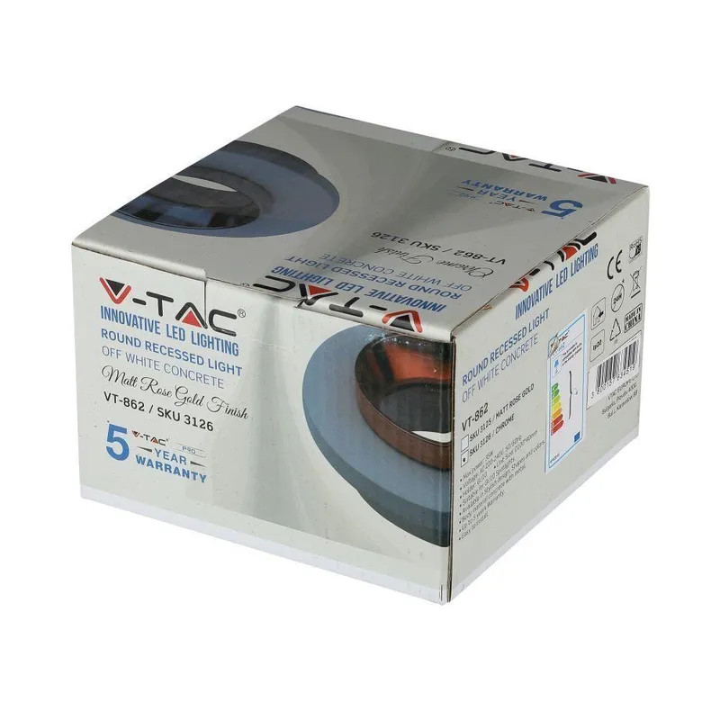 Oczko V-TAC Gips Beton GU10 Okrągłe Wpuszczane Białe/Chrom VT-862-MRD 5 Lat Gwarancji