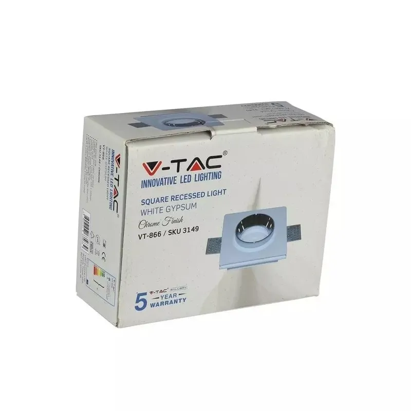 Oczko V-TAC Gips GU10 Kwadrat Wpuszczane G-K Białe+chrom VT-866-CSQ 5 Lat Gwarancji