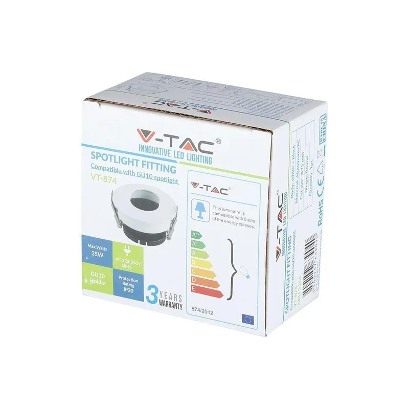 Oczko V-TAC GU10 Asymetryczne Wpuszczane Białe/Czarne Okrągłe VT-874-WB 3 Lata Gwarancji