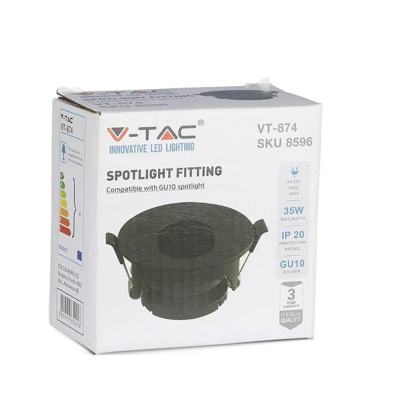 Oczko V-TAC GU10 Asymetryczne Wpuszczane Okrągłe VT-874 3 Lata Gwarancji - Czarne