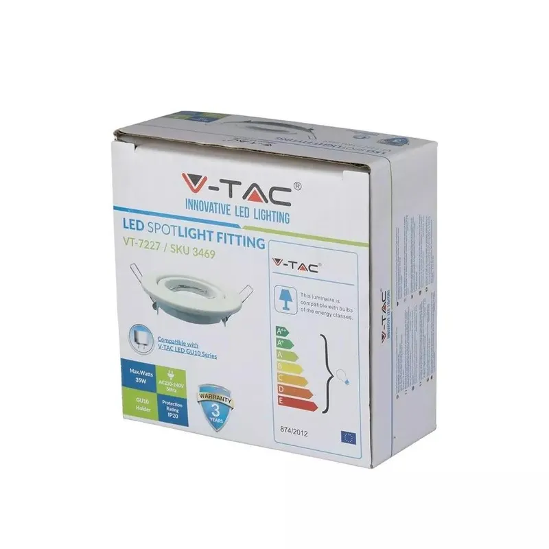 Oczko V-TAC GU10 Okrągłe Ruchome VT-7227RD-WH - Białe