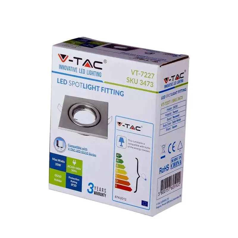 Oczko V-TAC GU10 Kwadrat Ruchome Satyna VT-7227SQ-SN
