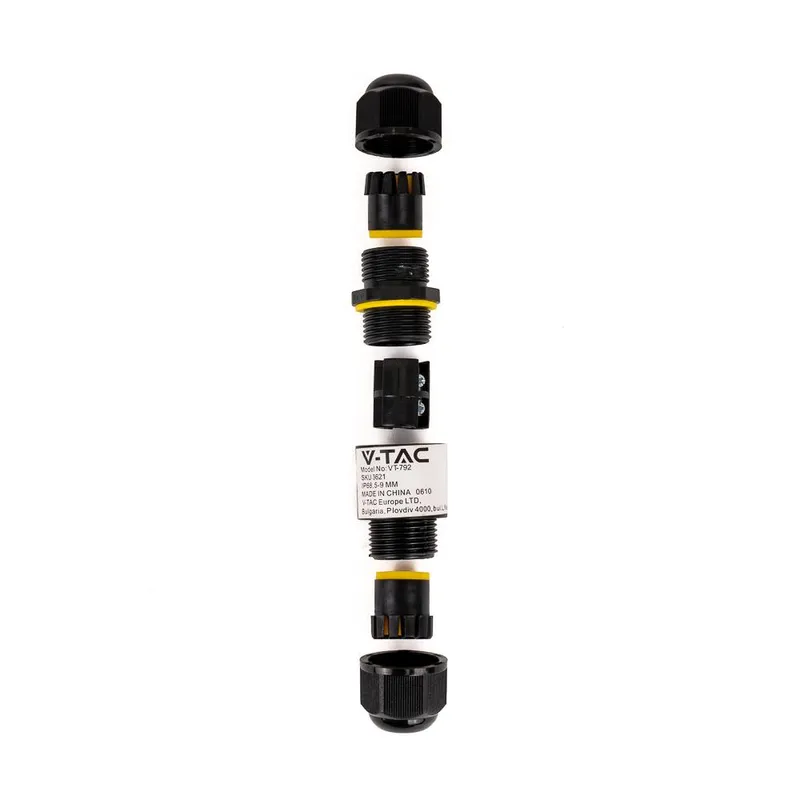Złączka Mufa Hermetyczna 2X3PIN Średnica Przewodu 4-6,5MM IP68 V-TAC VT-792 - Czarna